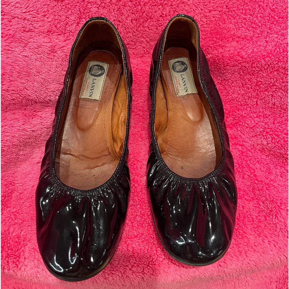 Lanvin black patent leather ballet flats
